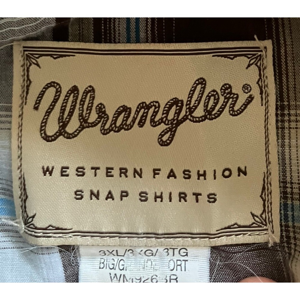 Wrangler Western Fashion 3XL Mens Shirt Pearl Snap LS Blue Brown Plaid Pockets - Picture 4 of 4